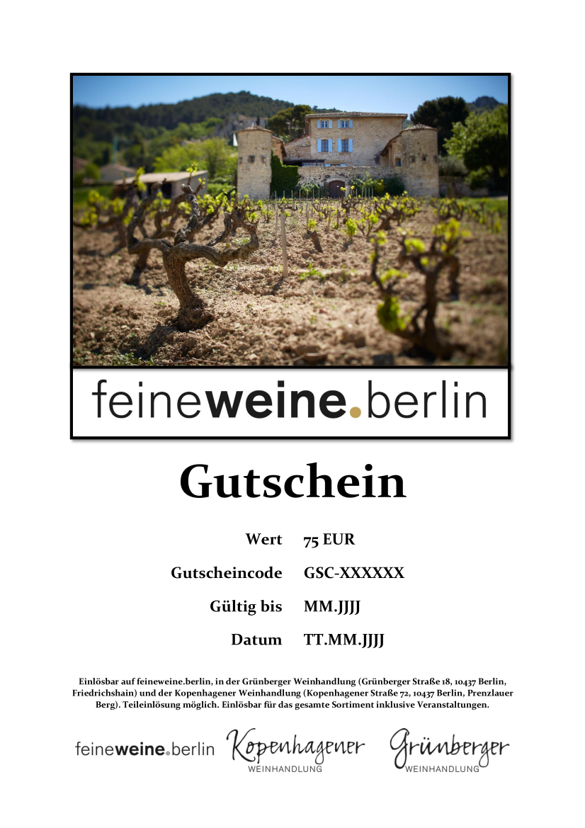 75 Euro Gutschein mit Rebstöcken in Südfrankreich als Bild